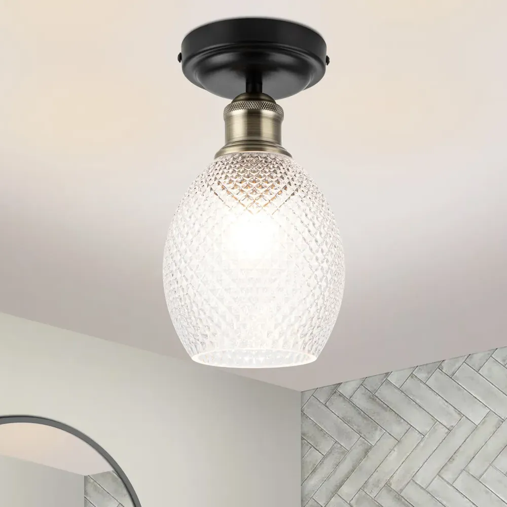 Auburn Faceted Glass Flush Ceiling Light - Black