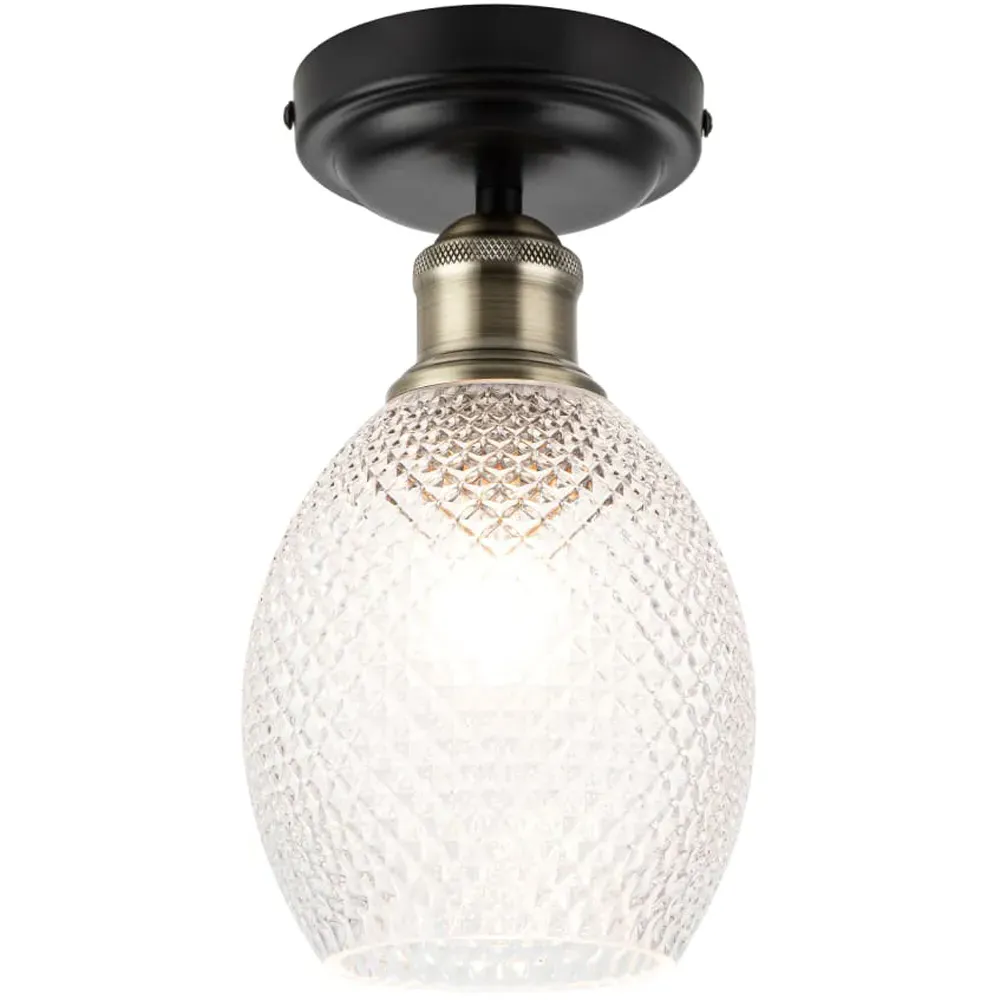 Auburn Faceted Glass Flush Ceiling Light - Black