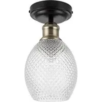 Auburn Faceted Glass Flush Ceiling Light - Black