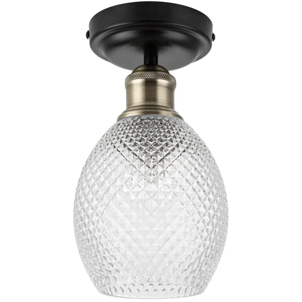 Auburn Faceted Glass Flush Ceiling Light - Black image