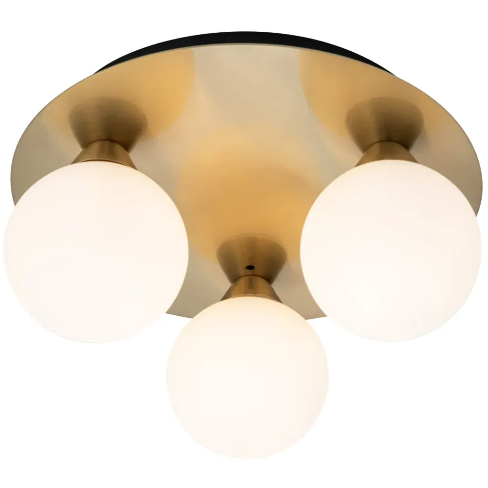 Bowen 3 Light Flush Ceiling Light - Brass, Opal Glass