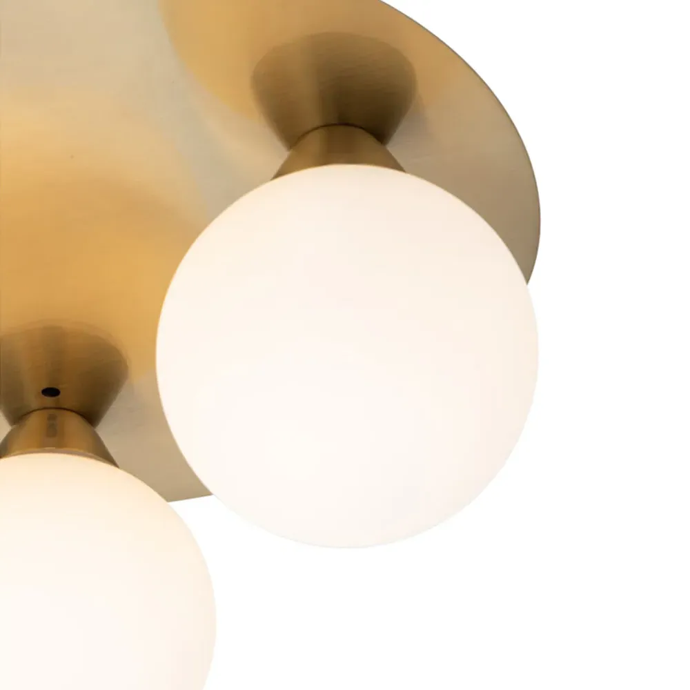 Bowen 3 Light Flush Ceiling Light - Brass, Opal Glass