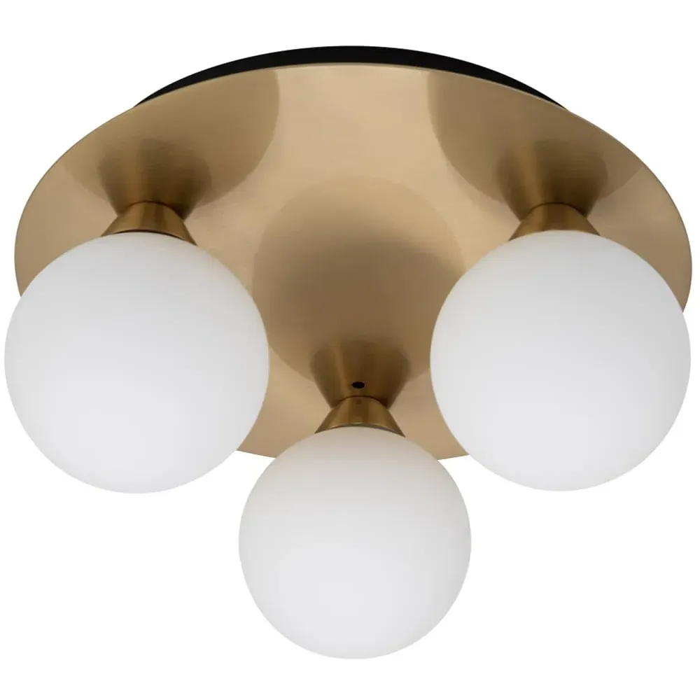 Bowen 3 Light Flush Ceiling Light - Brass, Opal Glass image