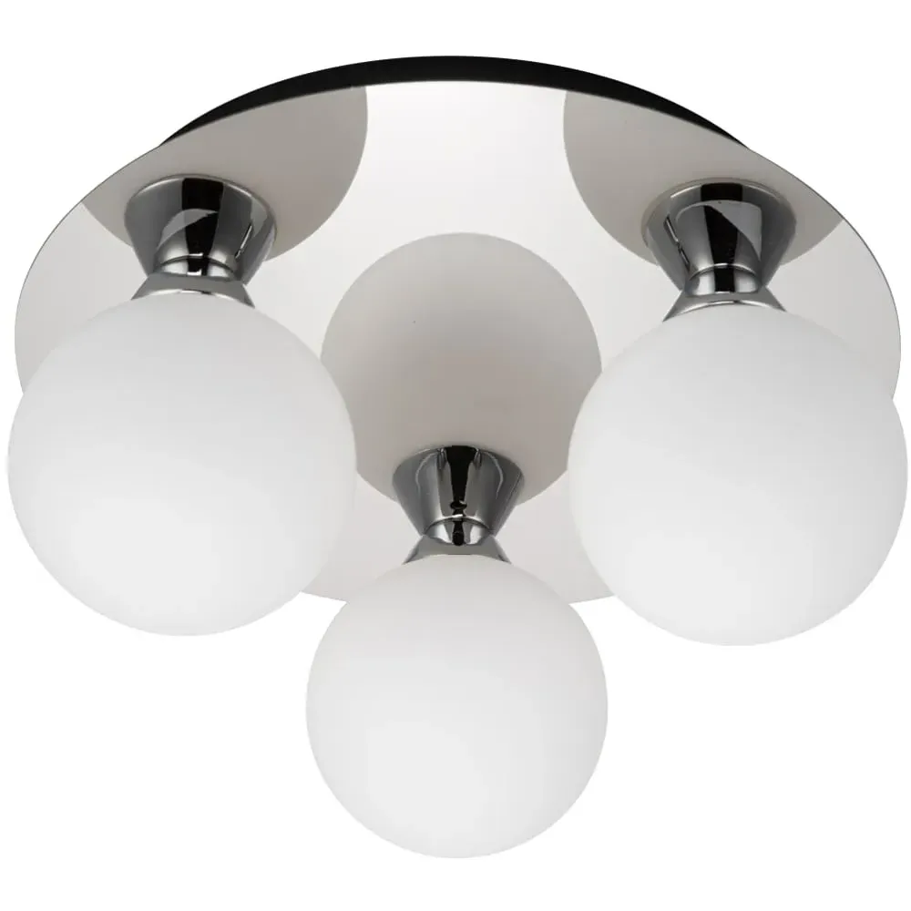 Bowen 3 Light Flush Ceiling Light - Chrome, Opal Glass