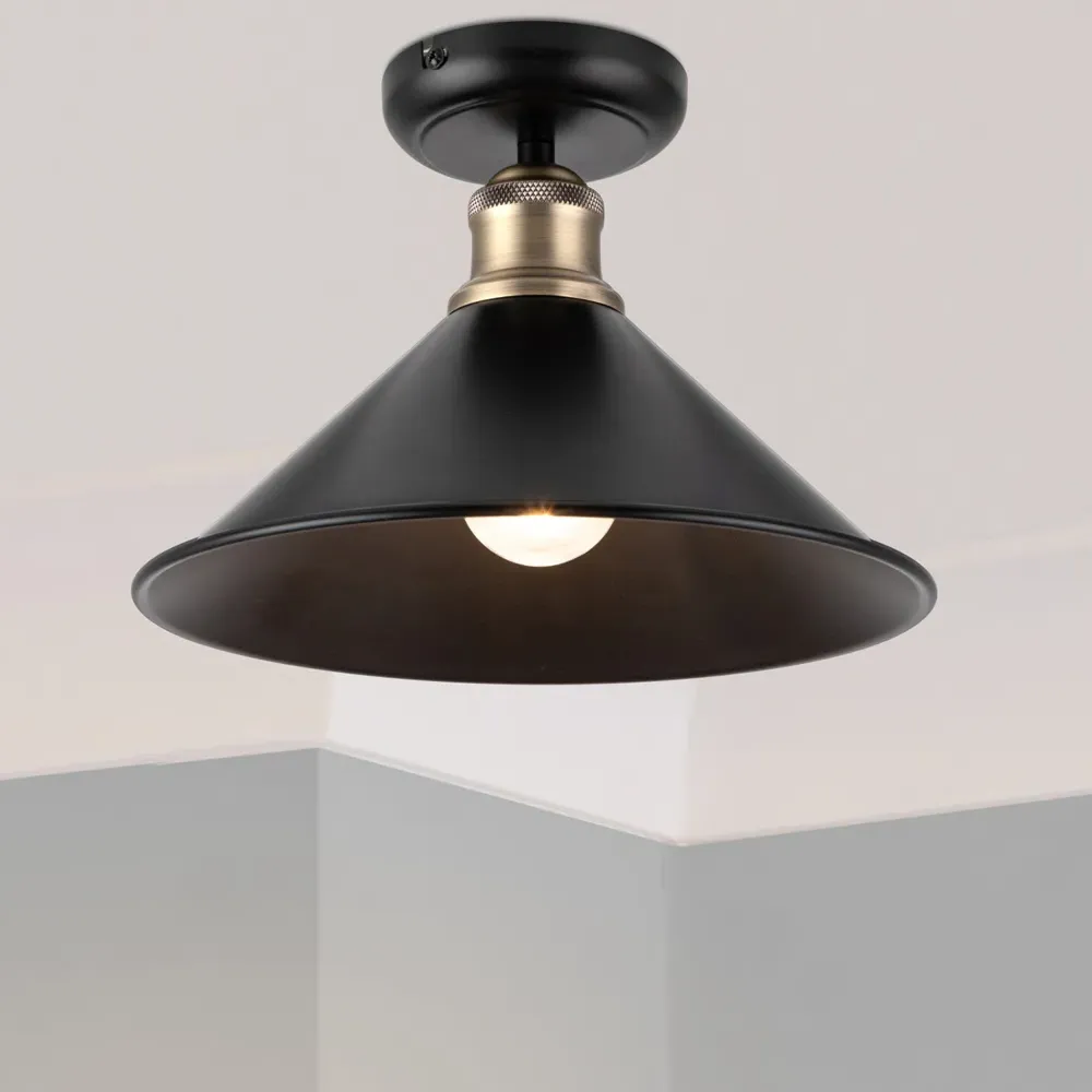 Bowley Industrial Metal Flush Ceiling Light - Black