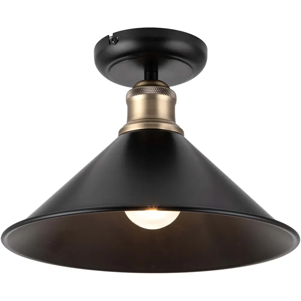 Bowley Industrial Metal Flush Ceiling Light - Black