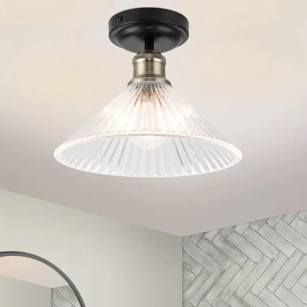 Bowley Ribbed Glass Flush Ceiling Light - Black