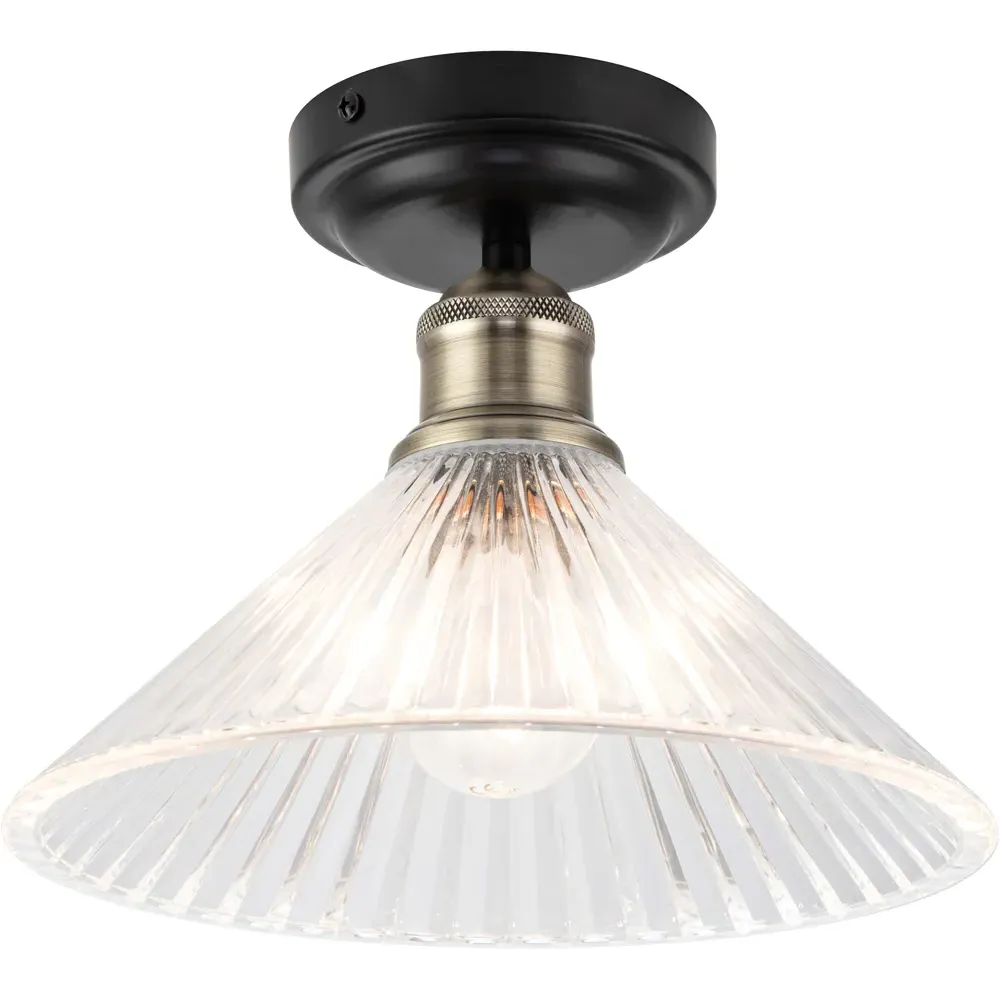 Bowley Ribbed Glass Flush Ceiling Light - Black