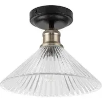 Bowley Ribbed Glass Flush Ceiling Light - Black