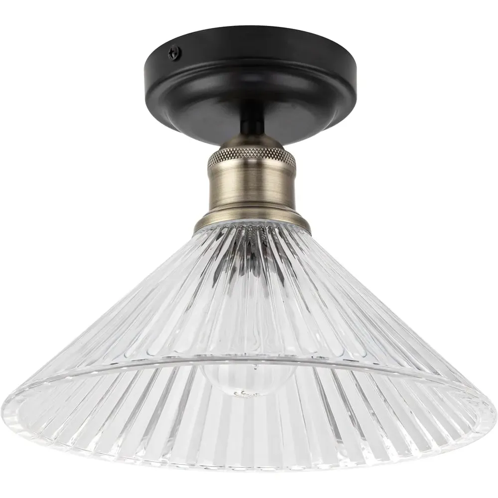 Bowley Ribbed Glass Flush Ceiling Light - Black image