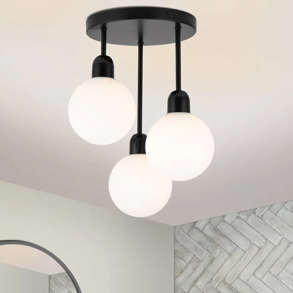Broome 3 Light Ceiling Light - Black, Opal Glass