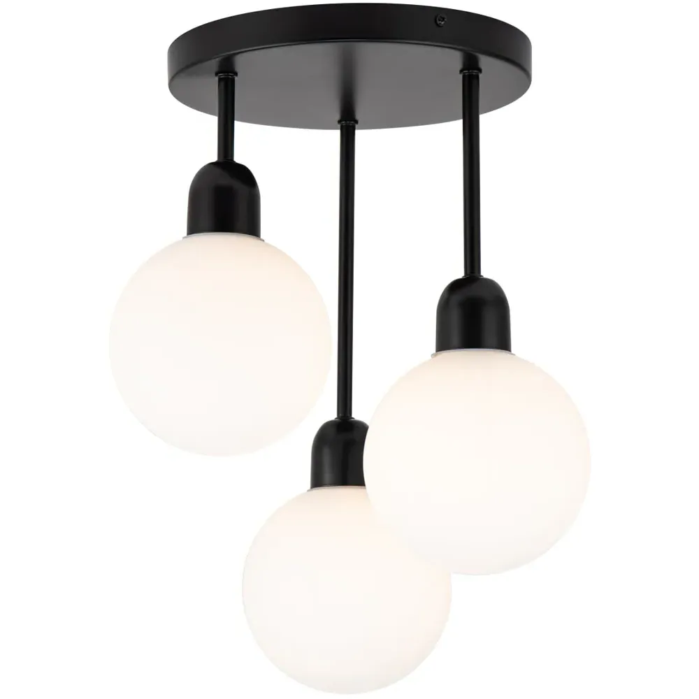 Broome 3 Light Ceiling Light - Black, Opal Glass