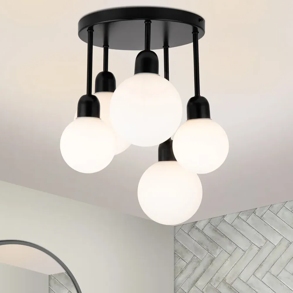 Broome 5 Light Ceiling Light - Black, Opal Glass