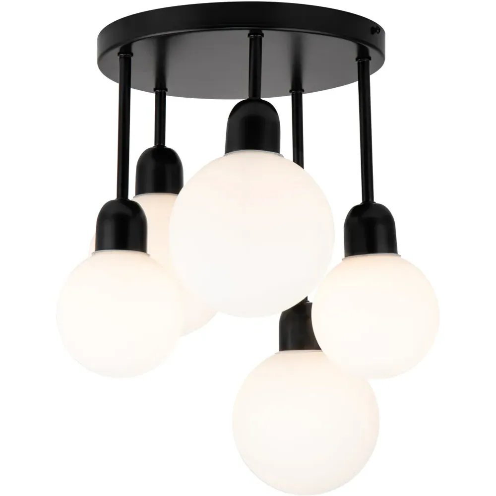 Broome 5 Light Ceiling Light - Black, Opal Glass