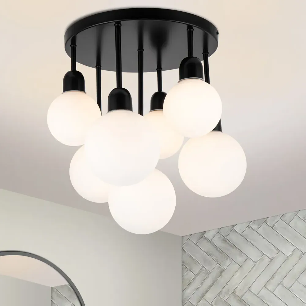 Broome 7 Light Ceiling Light - Black, Opal Glass