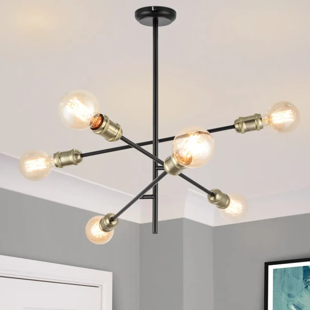 Charlton 6 Light Adjustable Arm Industrial Ceiling Light - Black