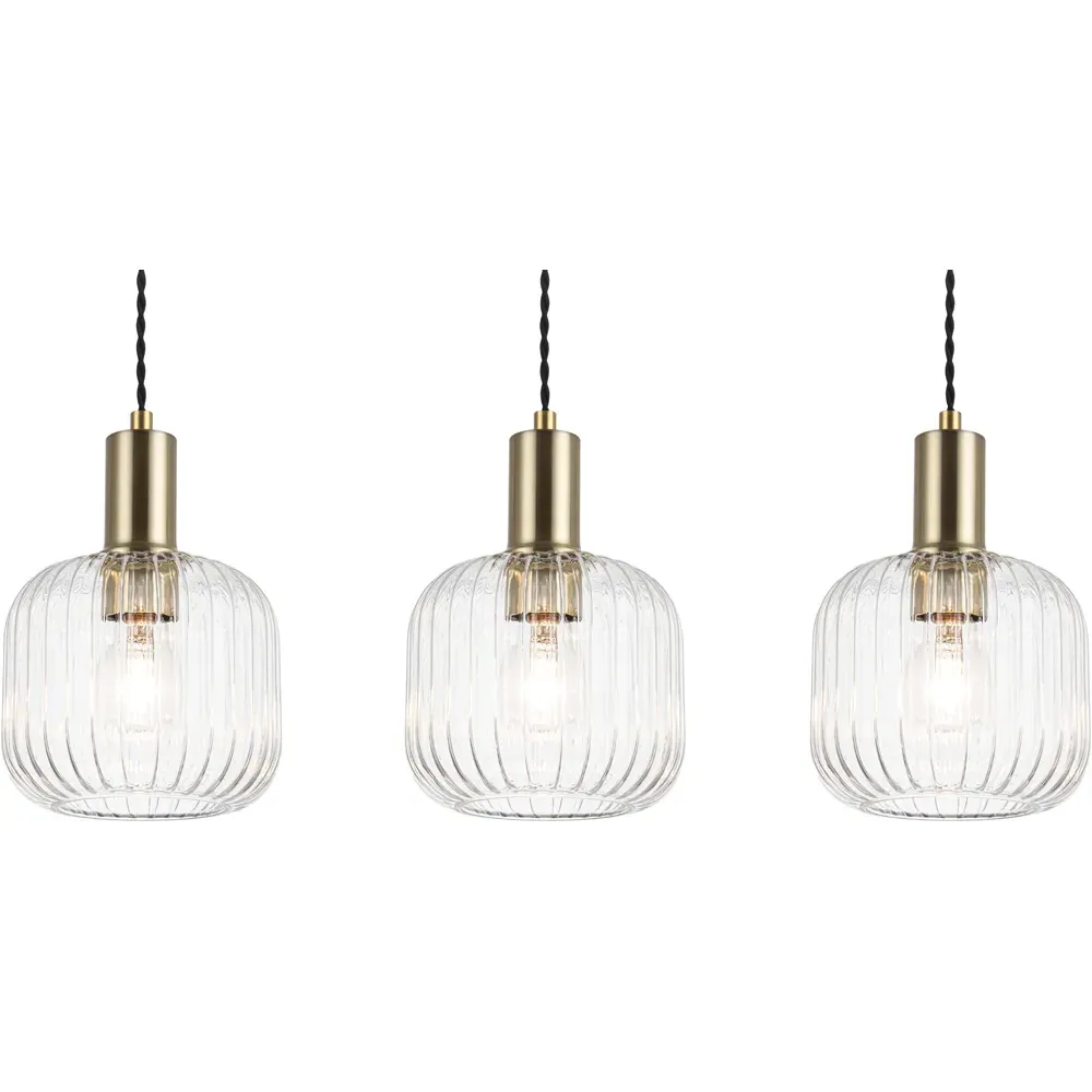 Clayton 3 Light Bar Pendant Light - Gold, Ribbed Glass