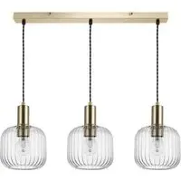 Clayton 3 Light Bar Pendant Light - Gold, Ribbed Glass