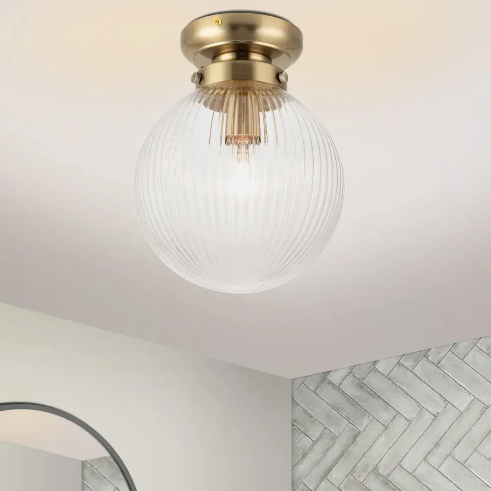 Finley Ribbed Glass Ceiling Light - Gold, Antique Brass