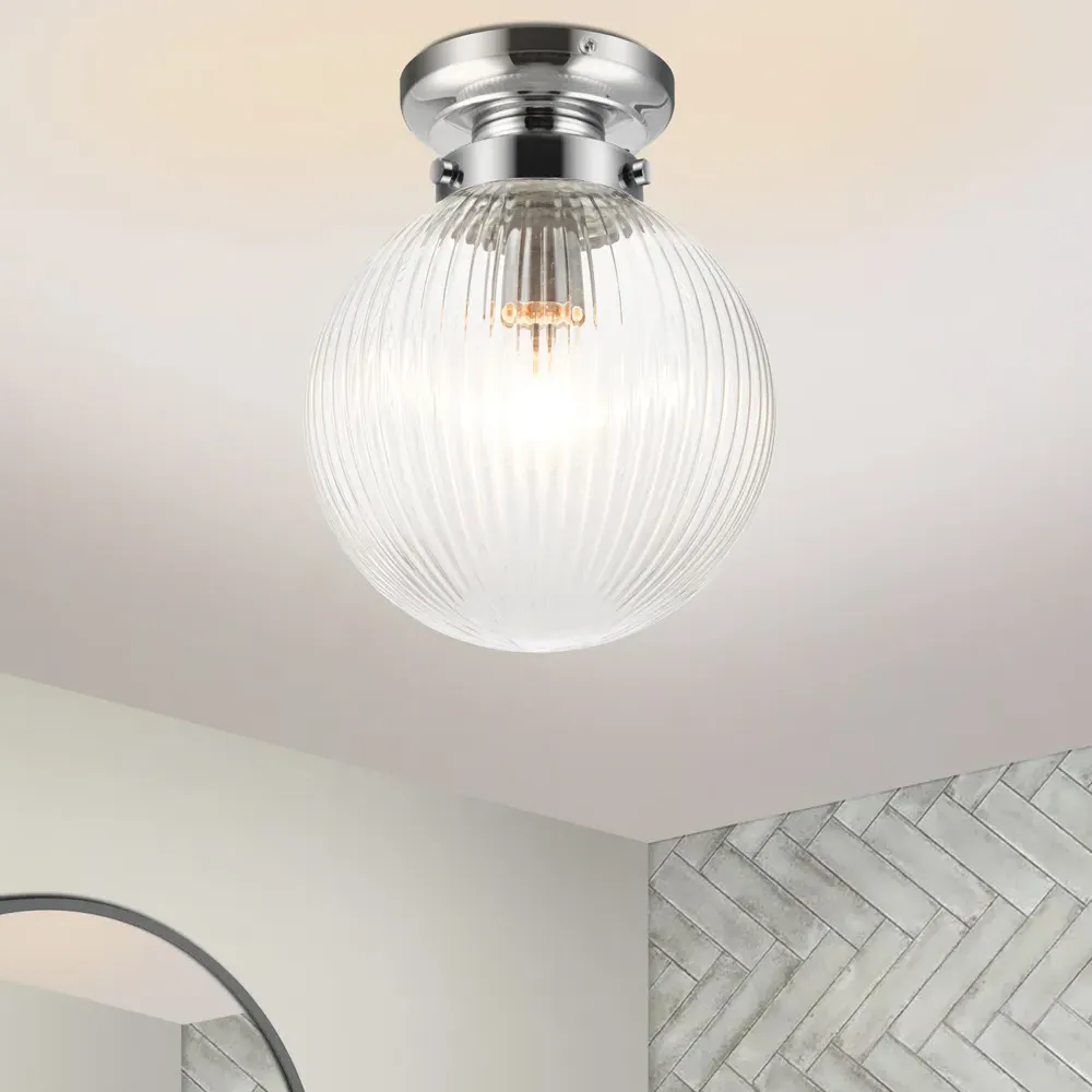Finley Ribbed Glass Ceiling Light - Silver, Chrome