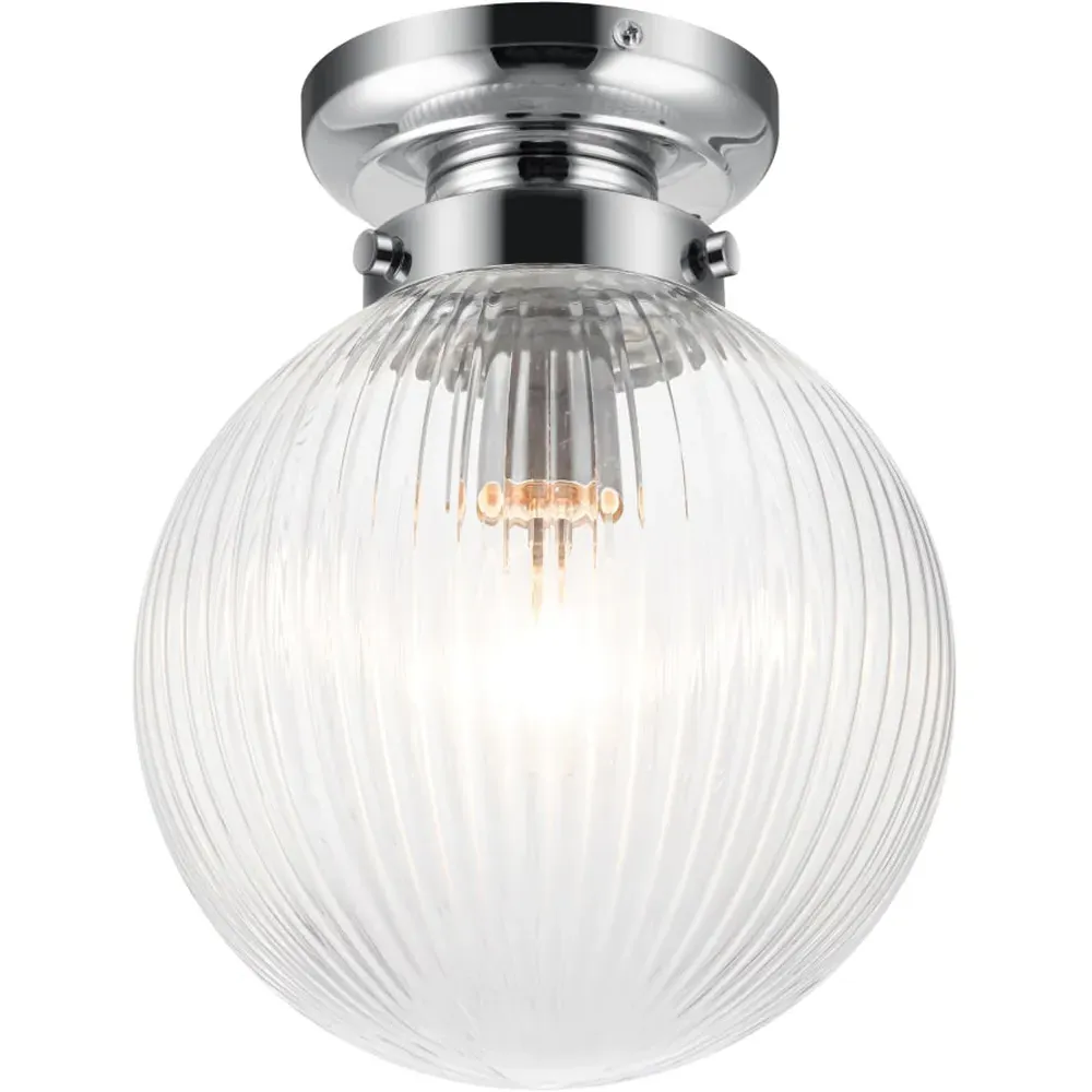 Finley Ribbed Glass Ceiling Light - Silver, Chrome