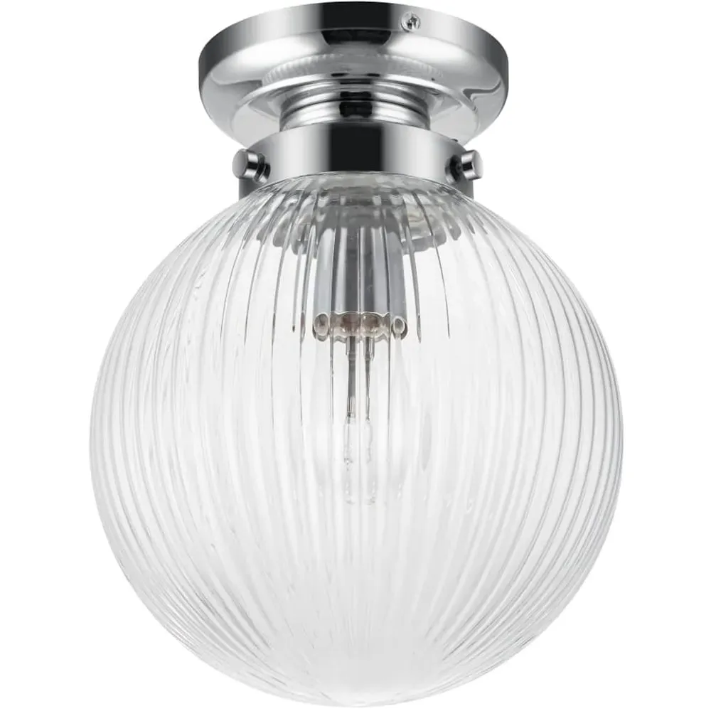 Finley Ribbed Glass Ceiling Light - Silver, Chrome