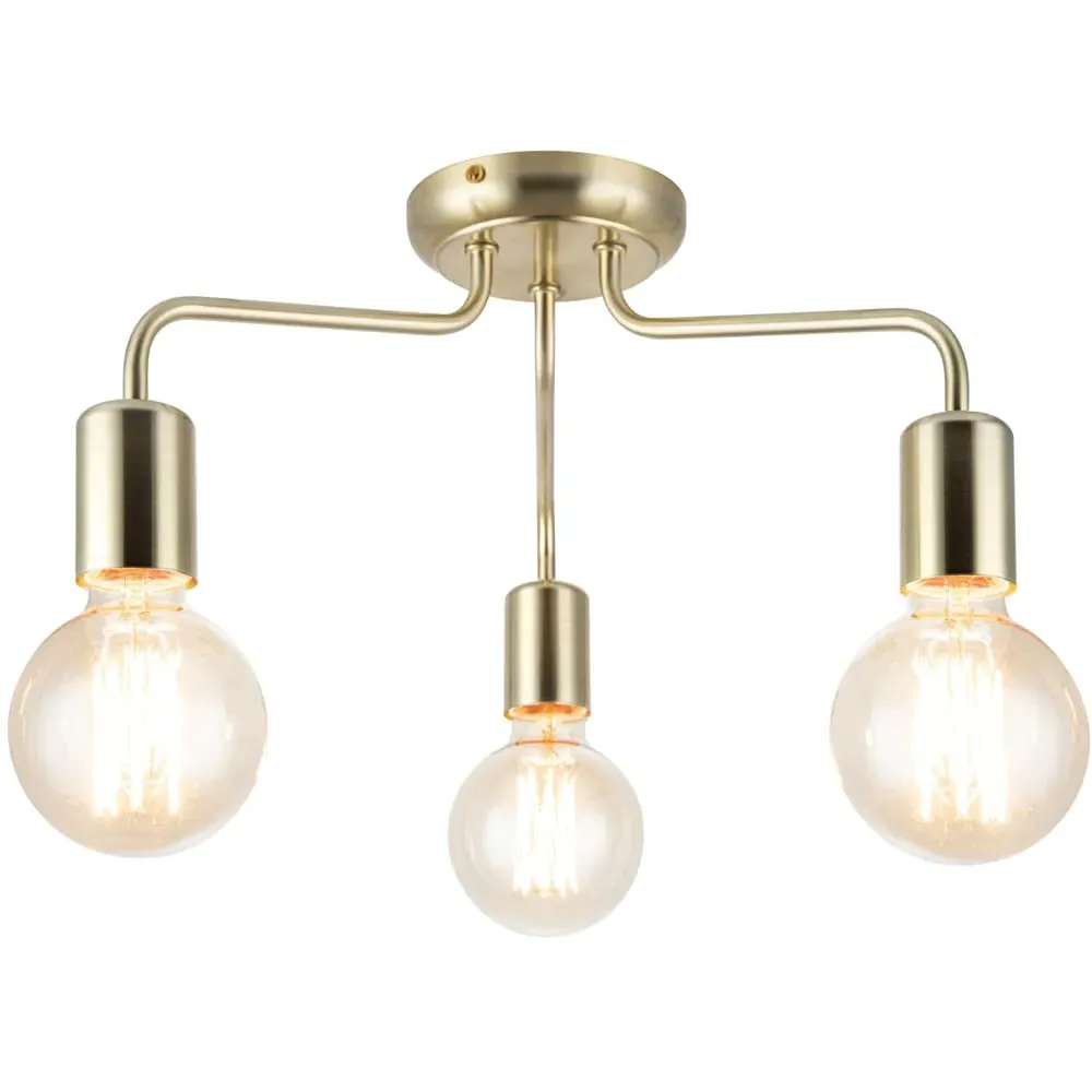 Fraser 3 Light Flush Ceiling Light - Brushed Brass