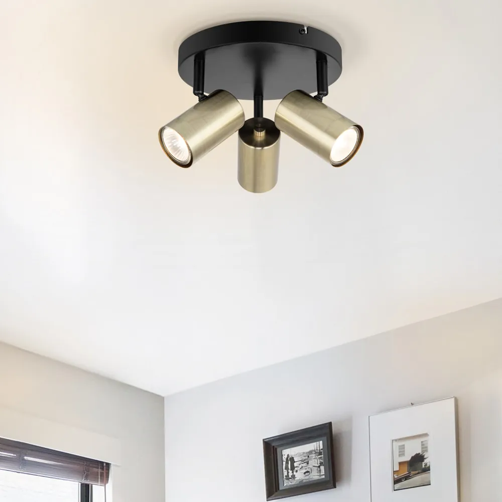Grafton 3 Light Spotlight - Brushed Brass, Black