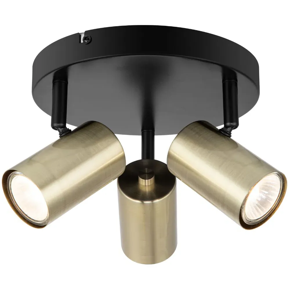 Grafton 3 Light Spotlight - Brushed Brass, Black