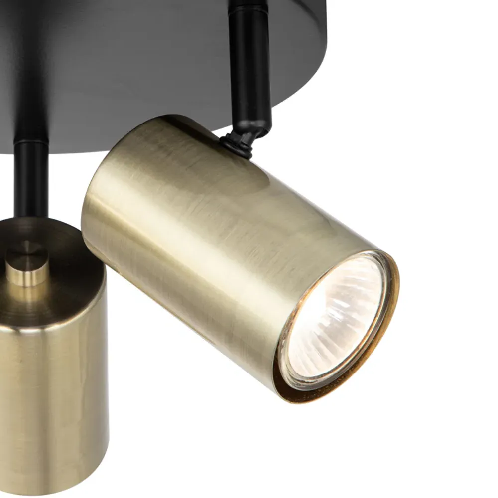 Grafton 3 Light Spotlight - Brushed Brass, Black