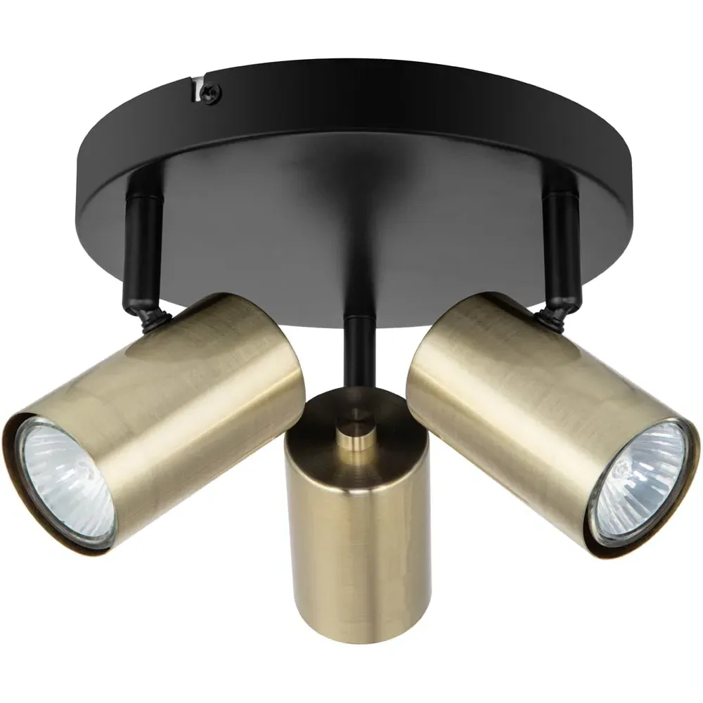 Grafton 3 Light Spotlight - Brushed Brass, Black image