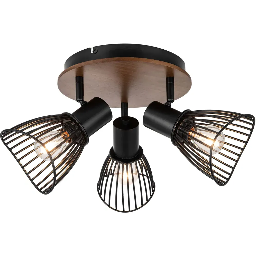 Hadley 3 Light Wire Shade Spotlight - Black, Wood