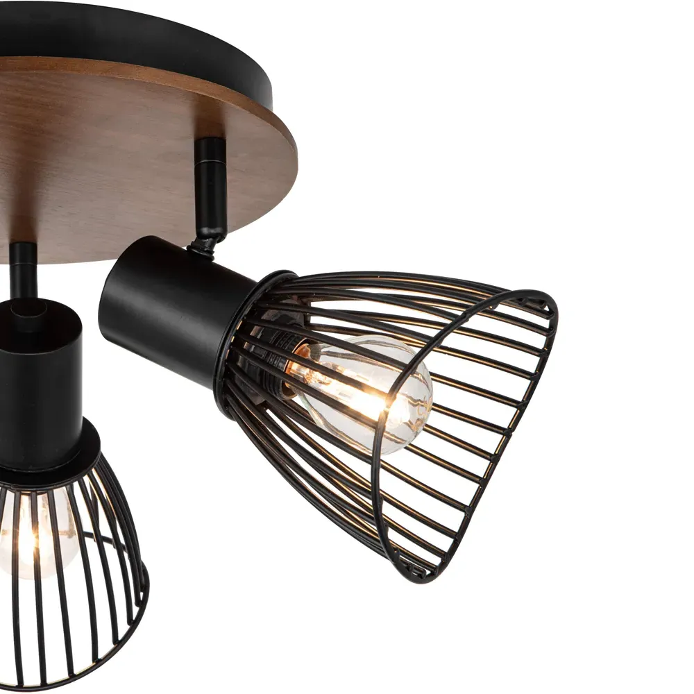 Hadley 3 Light Wire Shade Spotlight - Black, Wood