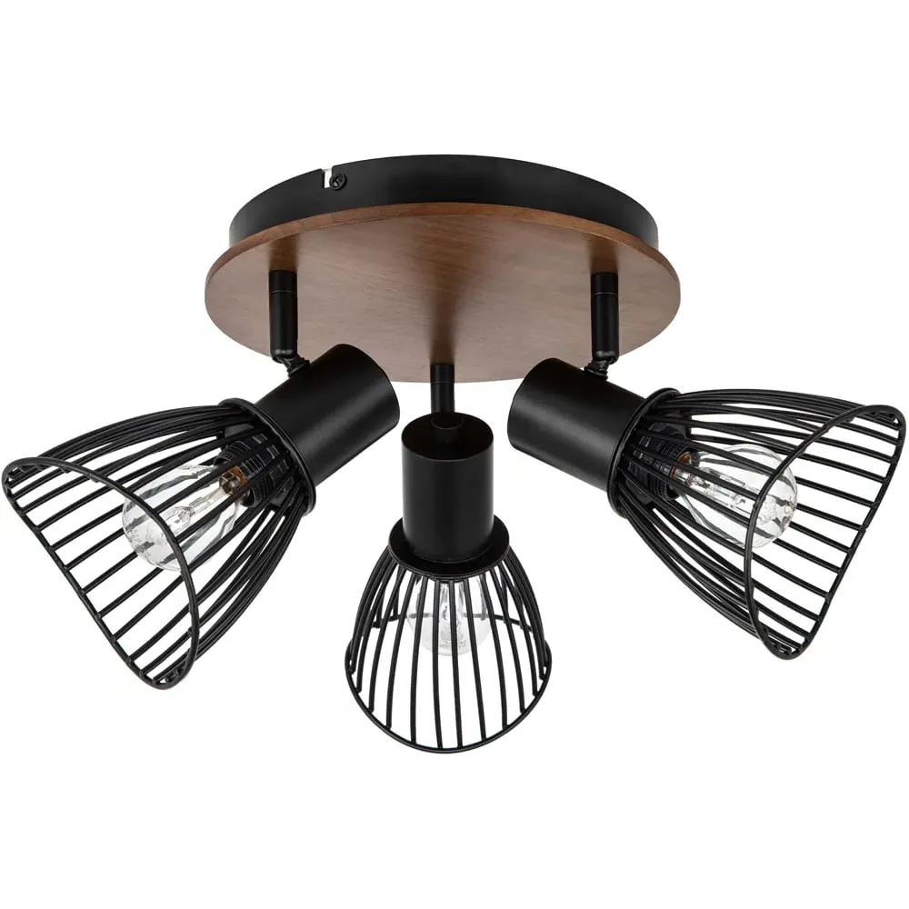 Hadley 3 Light Wire Shade Spotlight - Black, Wood image