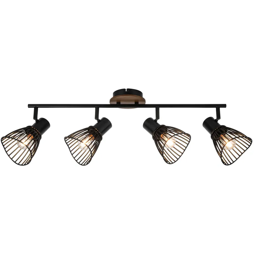 Hadley 4 Light Wire Shade Spotlight - Black, Wood