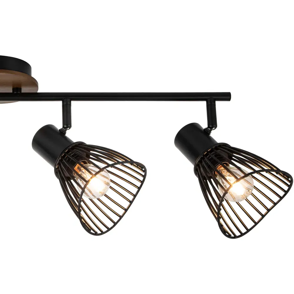 Hadley 4 Light Wire Shade Spotlight - Black, Wood