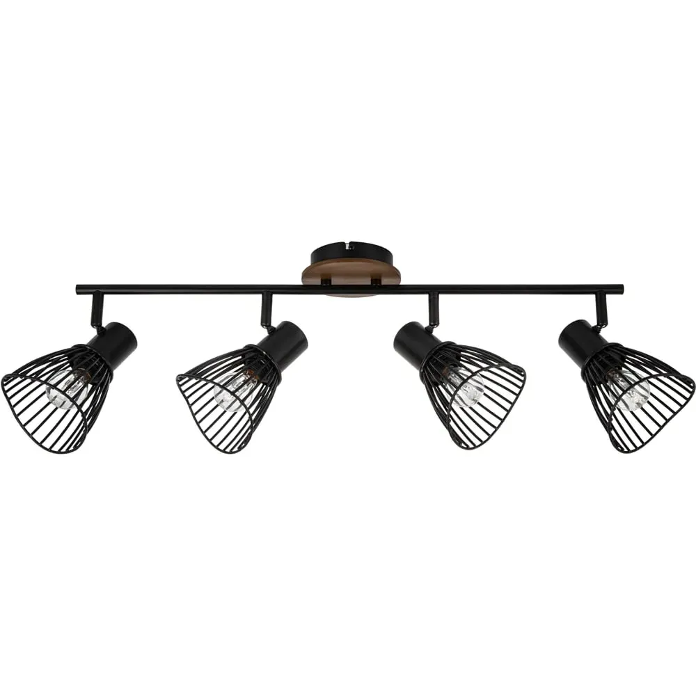 Hadley 4 Light Wire Shade Spotlight - Black, Wood