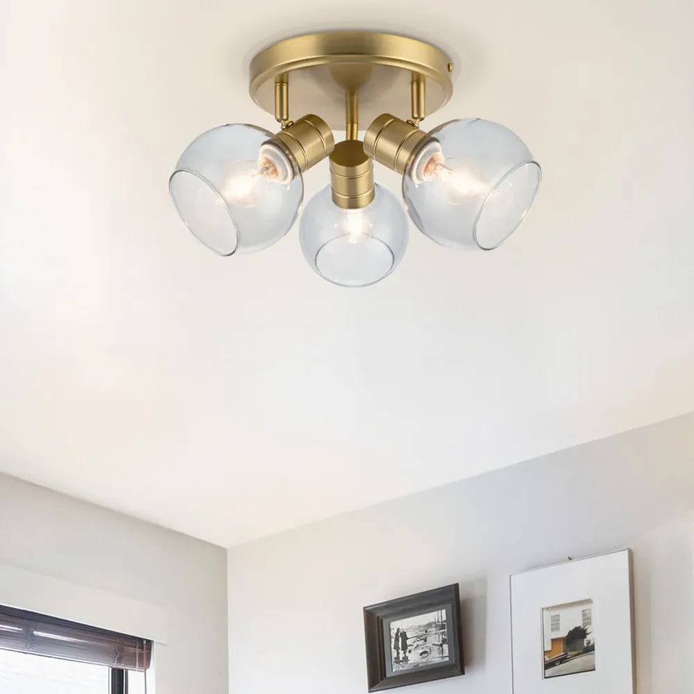 Hilston 3 Light Smoky Glass Spotlight - Gold, Metal