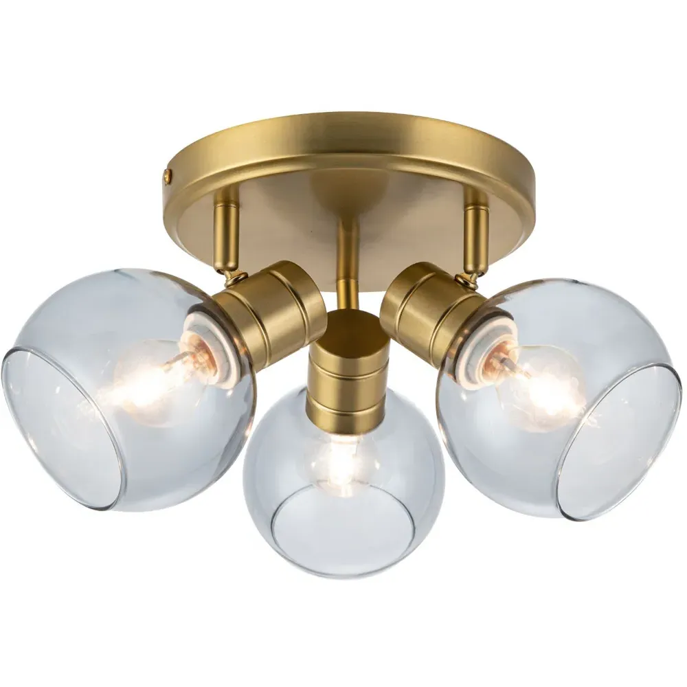 Hilston 3 Light Smoky Glass Spotlight - Gold, Metal