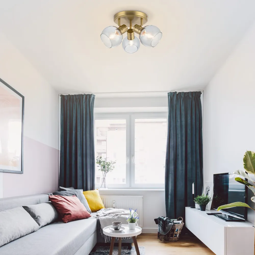 Hilston 3 Light Smoky Glass Spotlight - Gold, Metal