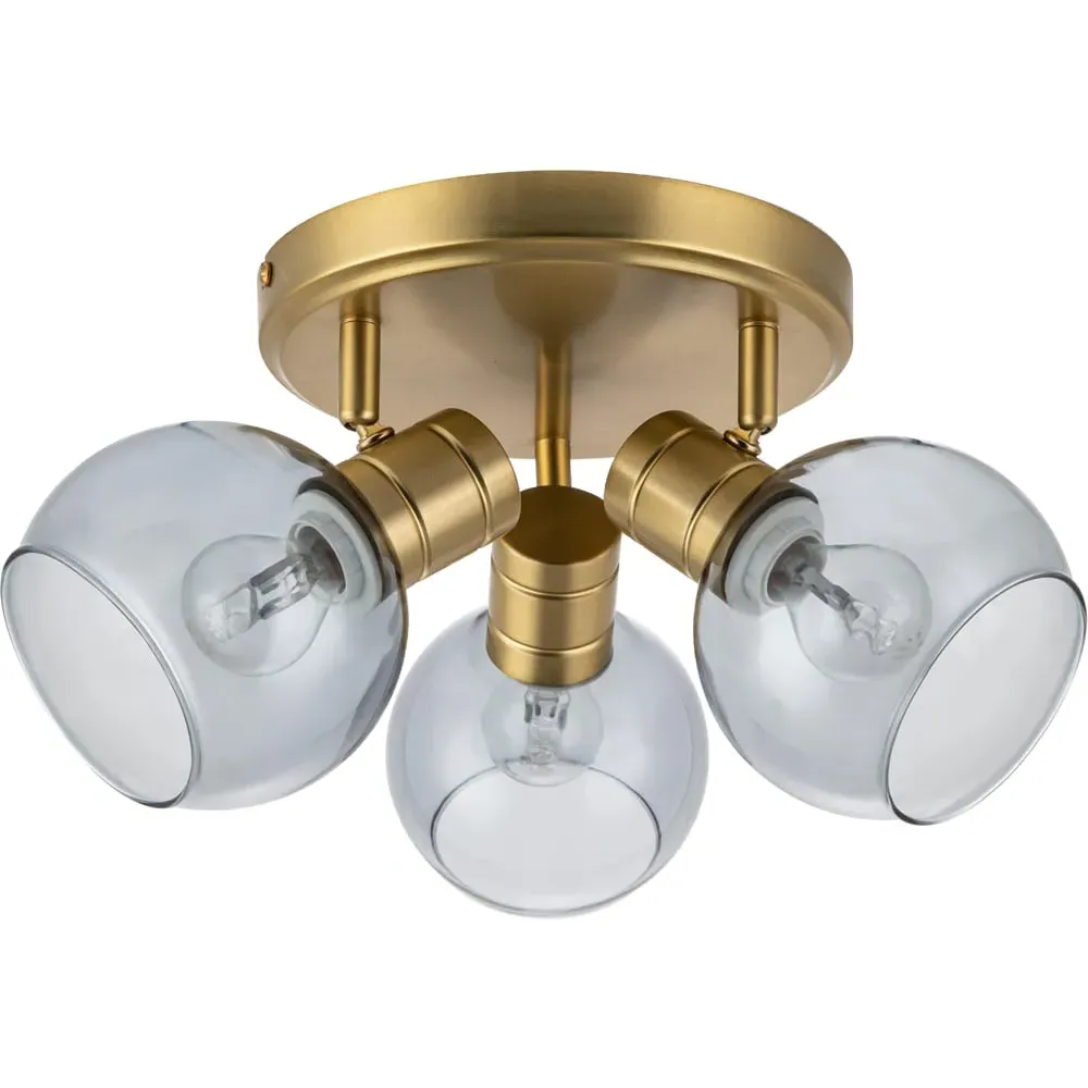 Hilston 3 Light Smoky Glass Spotlight - Gold, Metal image