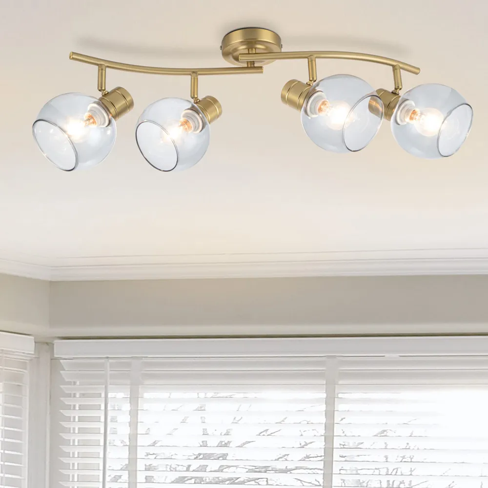 Hilston 4 Light Wavy Bar Smoky Glass Spotlight - Gold, Metal