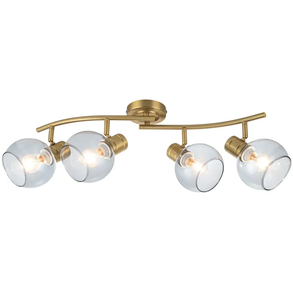 Hilston 4 Light Wavy Bar Smoky Glass Spotlight - Gold, Metal