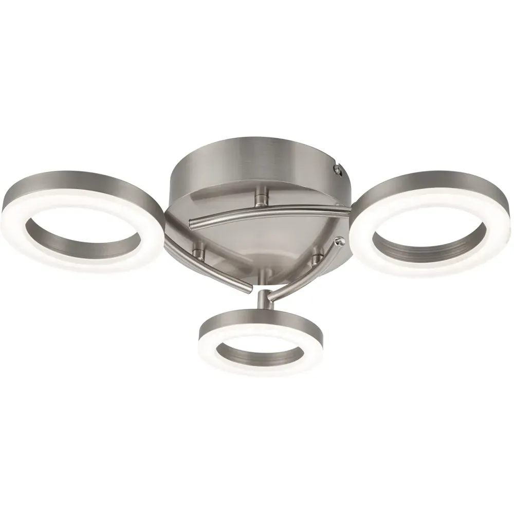 Juni 3 Ring LED Flush Ceiling Light - Silver, Matt Nickel