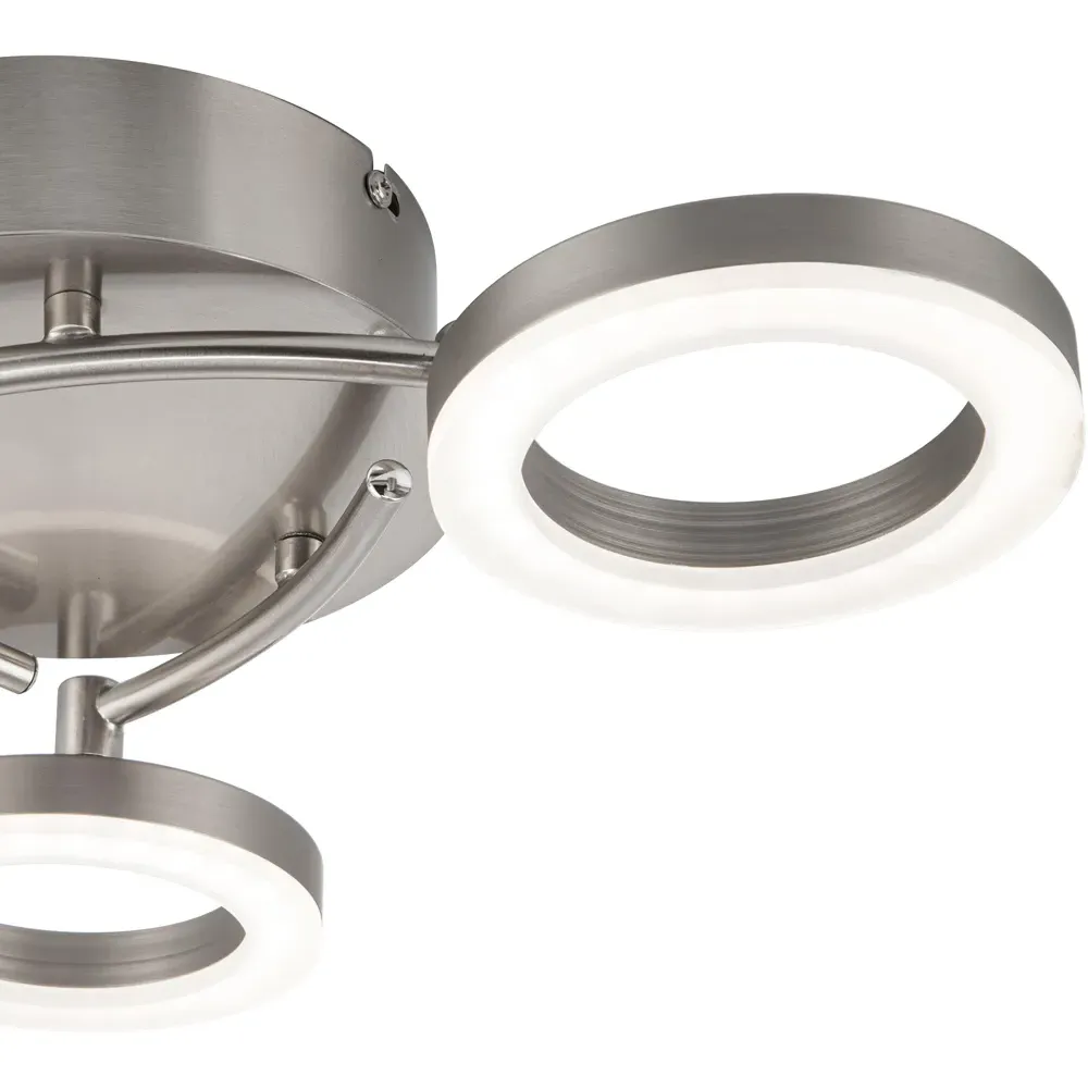 Juni 3 Ring LED Flush Ceiling Light - Silver, Matt Nickel