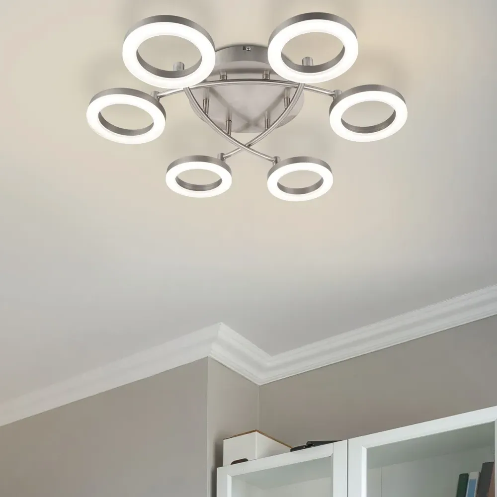 Juni 6 Ring LED Flush Ceiling Light - Silver, Matt Nickel