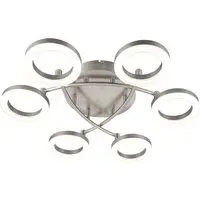 Juni 6 Ring LED Flush Ceiling Light - Silver, Matt Nickel