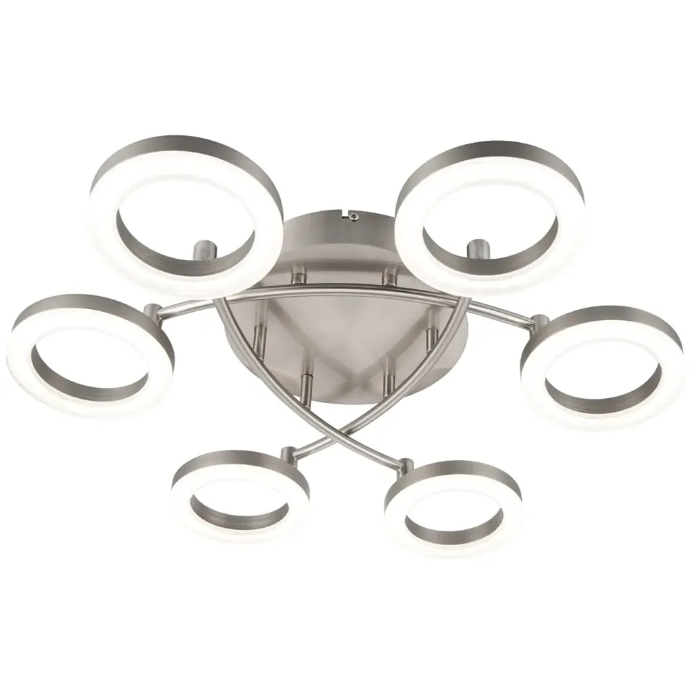 Juni 6 Ring LED Flush Ceiling Light - Silver, Matt Nickel