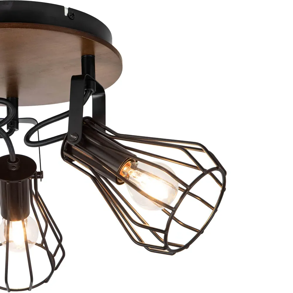 Kandan 3 Light Wire Shade Spotlight - Matt Black
