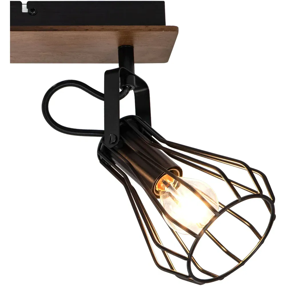 Kendan 3 Light Wire Shade Spotlight - Matt Black, Wood